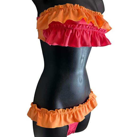 Solid & Striped Kaia Ruffle Bikini Set Pink Orange Women’s Medium NWT Swim - Picture 2 of 7